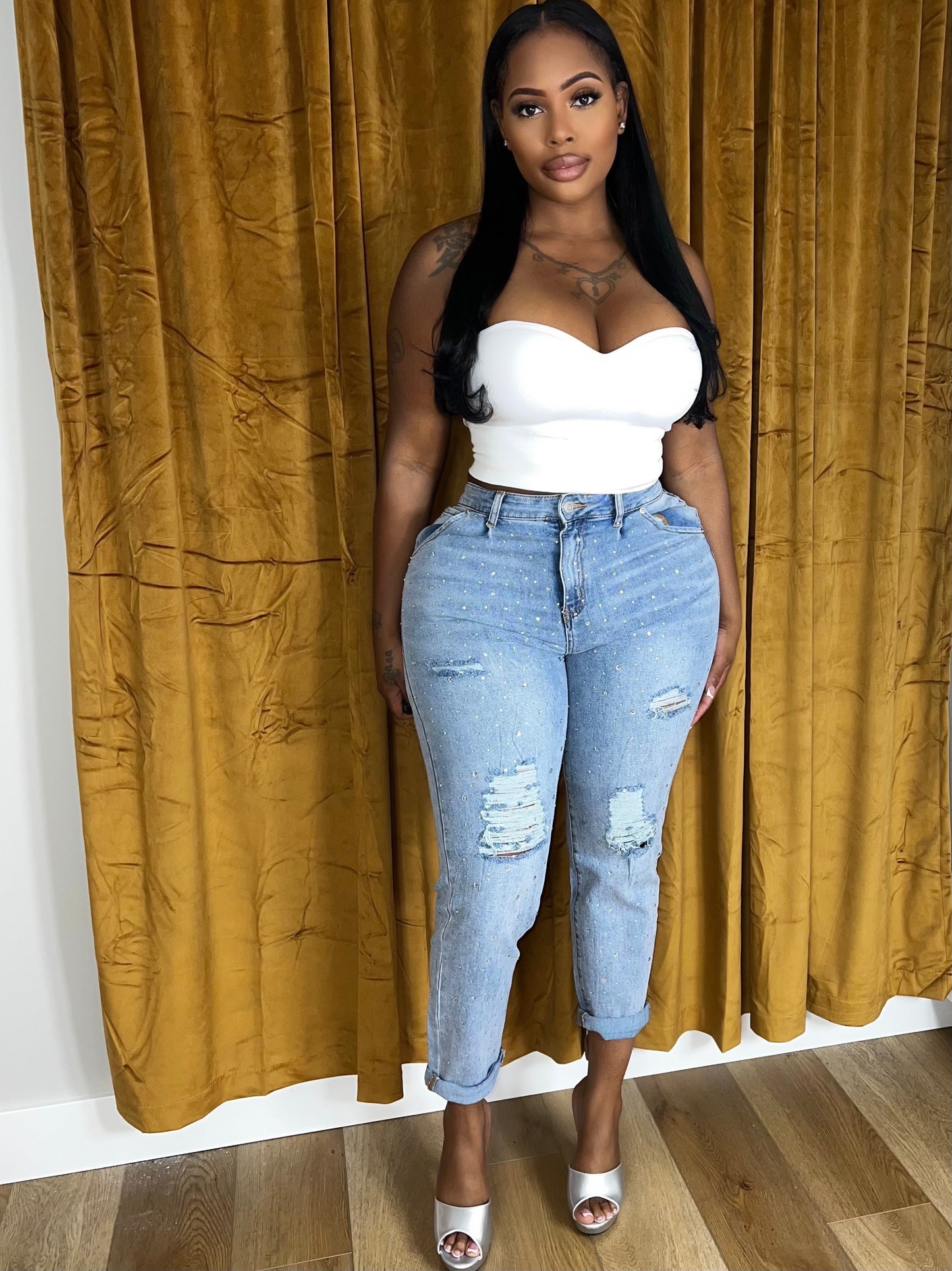 Studded Denim Mom Jeans